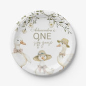 Silly Goose 1st Birthday Neutral Floral  ペーパープレート (正面)