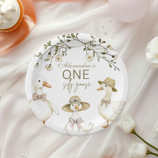 Silly Goose 1st Birthday Neutral Floral ペーパープレート