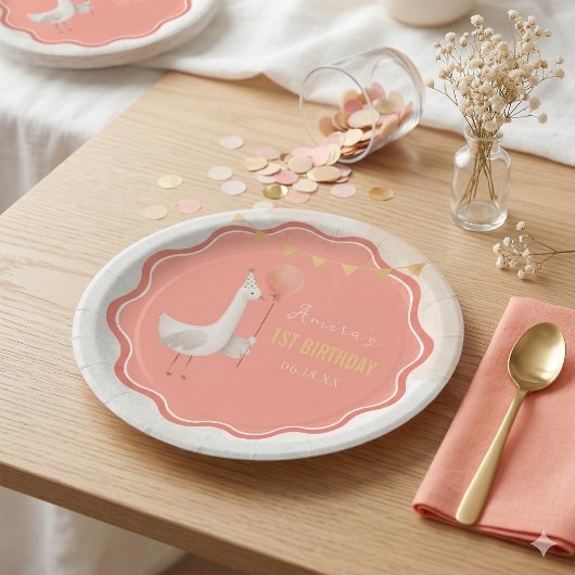 silly goose 1st birthday personalized ペーパープレート