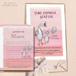 Silly Goose 1st Birthday Pink Time Capsule Card 招待状