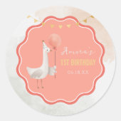 Silly Goose 1st Birthday Sticker Coral Boho Girl ラウンドシール (正面)