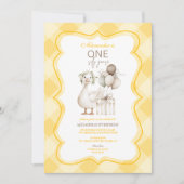 Silly Goose 1st Birthday Yellow Gingham 招待状 (正面)