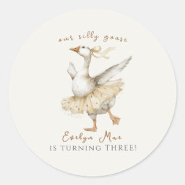 Silly Goose 3rd Birthday Watercolor ラウンドシール
