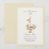 Silly Goose 3rd Birthday Yellow Watercolor 招待状 (正面/裏面)
