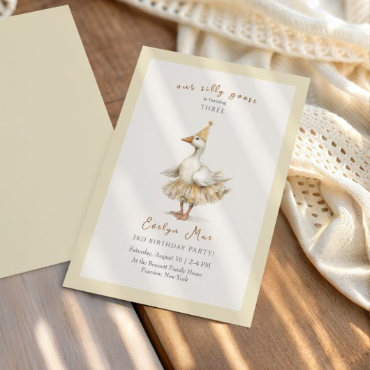 Silly Goose 3rd Birthday Yellow Watercolor 招待状