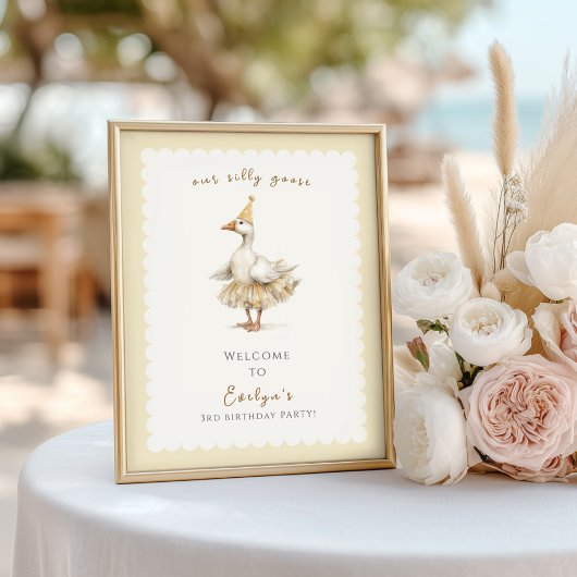 Silly Goose 3rd Birthday Yellow Watercolor Welcome ポスター