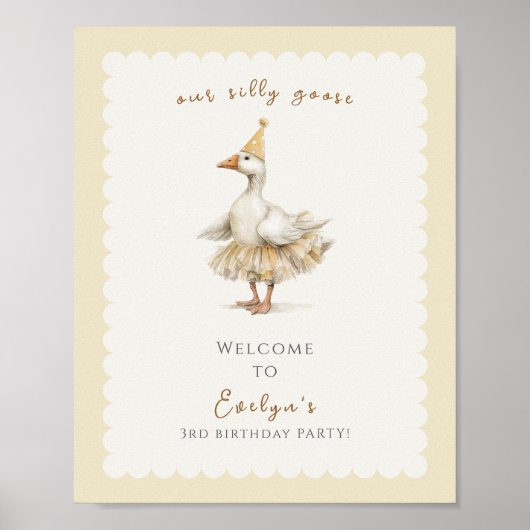 Silly Goose 3rd Birthday Yellow Watercolor Welcome ポスター (正面)