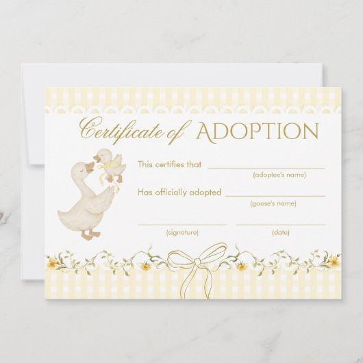 Silly Goose Adoption certificate Gender Neutral 招待状 (正面)