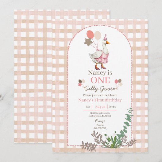 Silly Goose Any Age Birthday Brown Invitation 招待状 (正面/裏面)