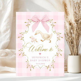 Silly Goose Baby Girl Shower Pink Gingham Welcome ポスター