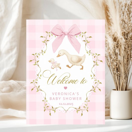 Silly Goose Baby Girl Shower Pink Gingham Welcome ポスター