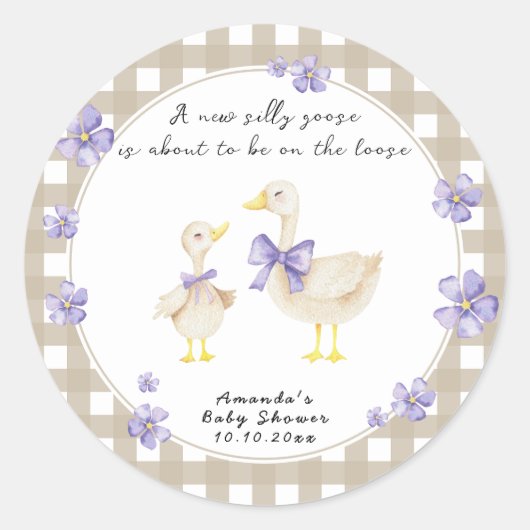 Silly Goose Baby Shower ラウンドシール (正面)