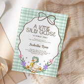 Silly Goose Baby Shower Green Gingham Neutral 招待状
