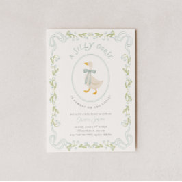 Silly Goose Baby Shower Invitation Blue Floral 招待状