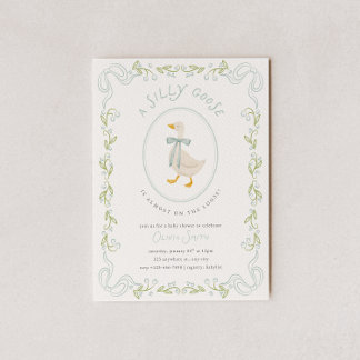 Silly Goose Baby Shower Invitation Blue Floral 招待状