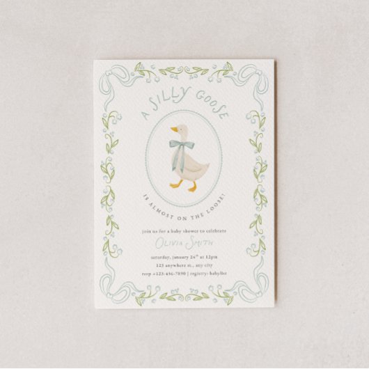 Silly Goose Baby Shower Invitation Blue Floral 招待状