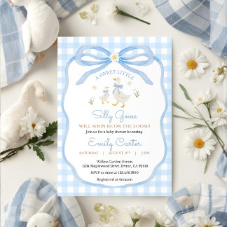 Silly Goose Baby Shower Invitation Blue Plaid 招待状