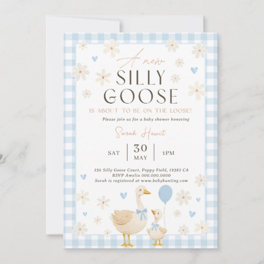Silly Goose Baby Shower Invitation Boy, Blue Baby  招待状 (正面)