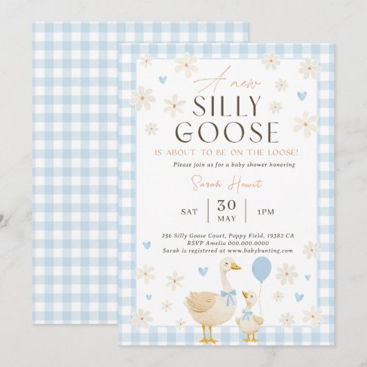 Silly Goose Baby Shower Invitation Boy, Blue Baby  招待状 (正面/裏面)