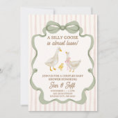 Silly Goose Baby Shower Invite Pink Stripe 招待状 (正面)