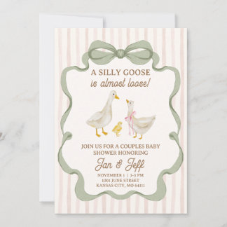 Silly Goose Baby Shower Invite Pink Stripe 招待状