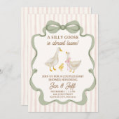 Silly Goose Baby Shower Invite Pink Stripe 招待状 (正面/裏面)
