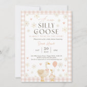 Silly Goose Baby Shower Invites Girl. Pink Gingham 招待状 (正面)