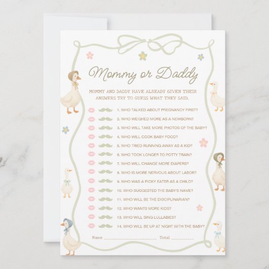 Silly Goose Baby Shower Mommy or Daddy Game Card 招待状 (正面)