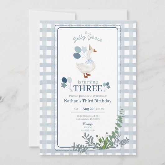 Silly Goose Birthday Any Age Blue Invitation 招待状 (正面)