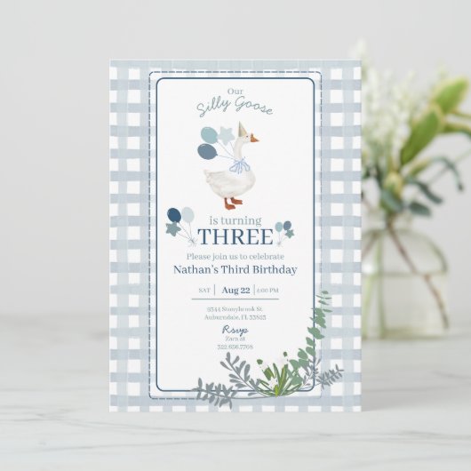 Silly Goose Birthday Any Age Blue Invitation 招待状 (スタンド正面)