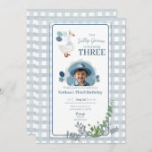 Silly Goose Birthday Any Age Blue Photo 招待状 (正面/裏面)