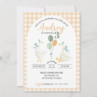 Silly Goose Birthday Invitation | Watercolor Plaid カード