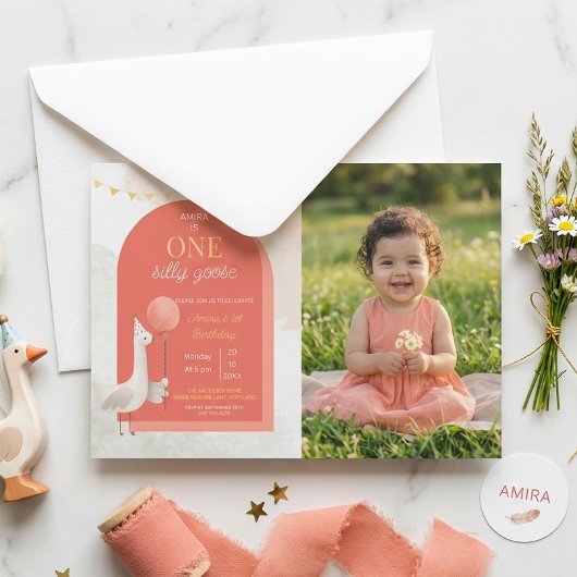 Silly Goose Birthday Photo Personalized invitation セーブザデート