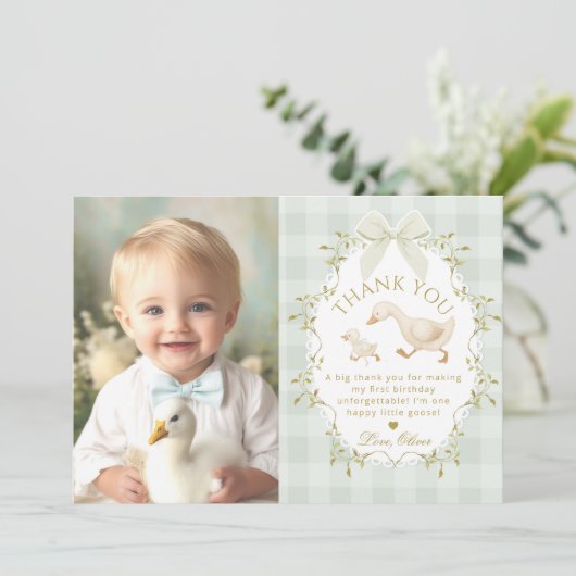 Silly Goose Birthday Sage Gingham Thank you card 招待状 (スタンド正面)