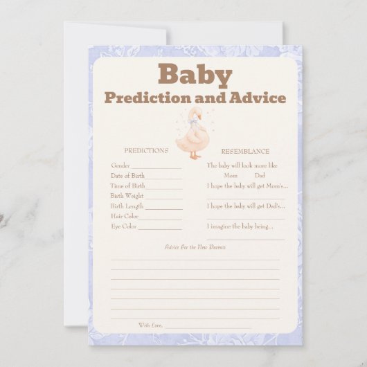Silly Goose Blue Baby Predictions & Advice Card 招待状 (正面)