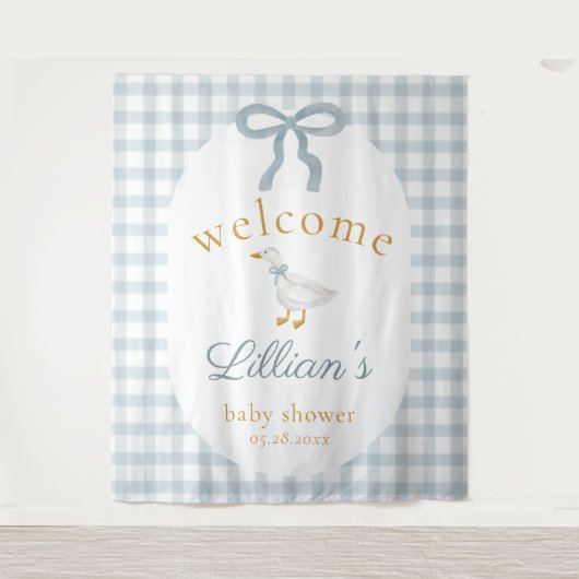 Silly Goose Blue Baby Shower Welcome Backdrop タペストリー (正面)