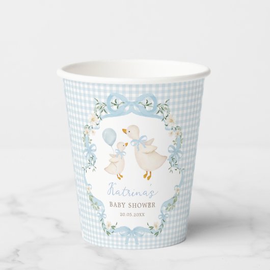Silly Goose Blue Bow Balloon Baby Boy Shower 紙コップ (正面)