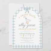 Silly Goose Blue Bow Duck Gingham Baby Shower Arch 招待状 (正面)