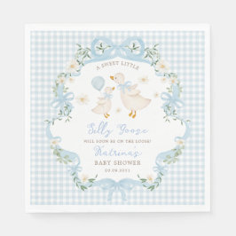Silly Goose Blue Bow Gingham Boy Baby Shower スタンダードランチョンナプキン