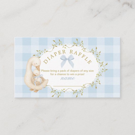 Silly Goose Blue Bow Gingham Diaper raffle ticket エンクロージャーカード (正面)