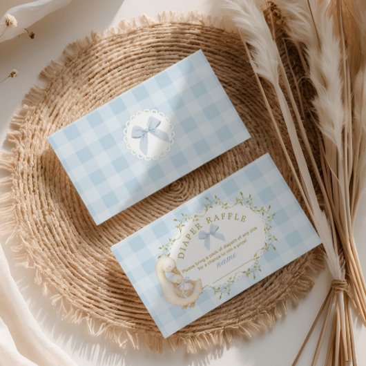 Silly Goose Blue Bow Gingham Diaper raffle ticket エンクロージャーカード
