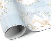 Silly Goose Blue Bow Whimsical Preppy Gingham ラッピングペーパー (ロールコーナー)