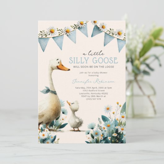 Silly Goose Blue Boy Baby Shower 招待状 (スタンド正面)