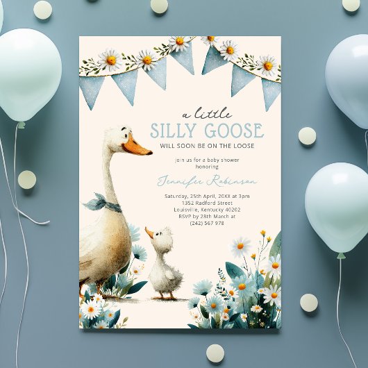 Silly Goose Blue Boy Baby Shower 招待状