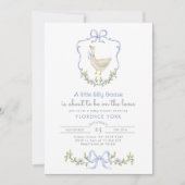  Silly Goose Blue Floral Crest Baby shower 招待状 (正面)