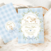 Silly Goose Blue Gingham Baby Boy Shower 招待状