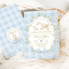 Silly Goose Blue Gingham Baby Boy Shower 招待状