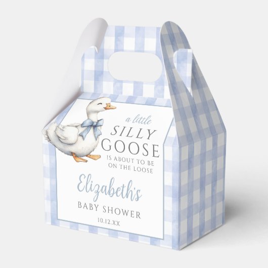 Silly Goose Blue Gingham Baby Shower フェイバーボックス (正面サイド)