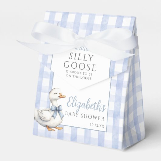 Silly Goose Blue Gingham Baby Shower フェイバーボックス (正面サイド)