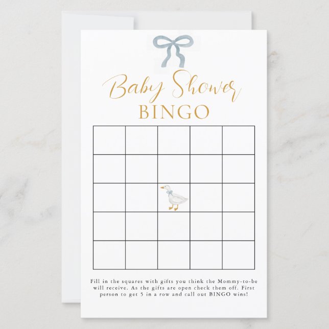 Silly Goose Blue Gingham Baby Shower Bingo Game  (正面)